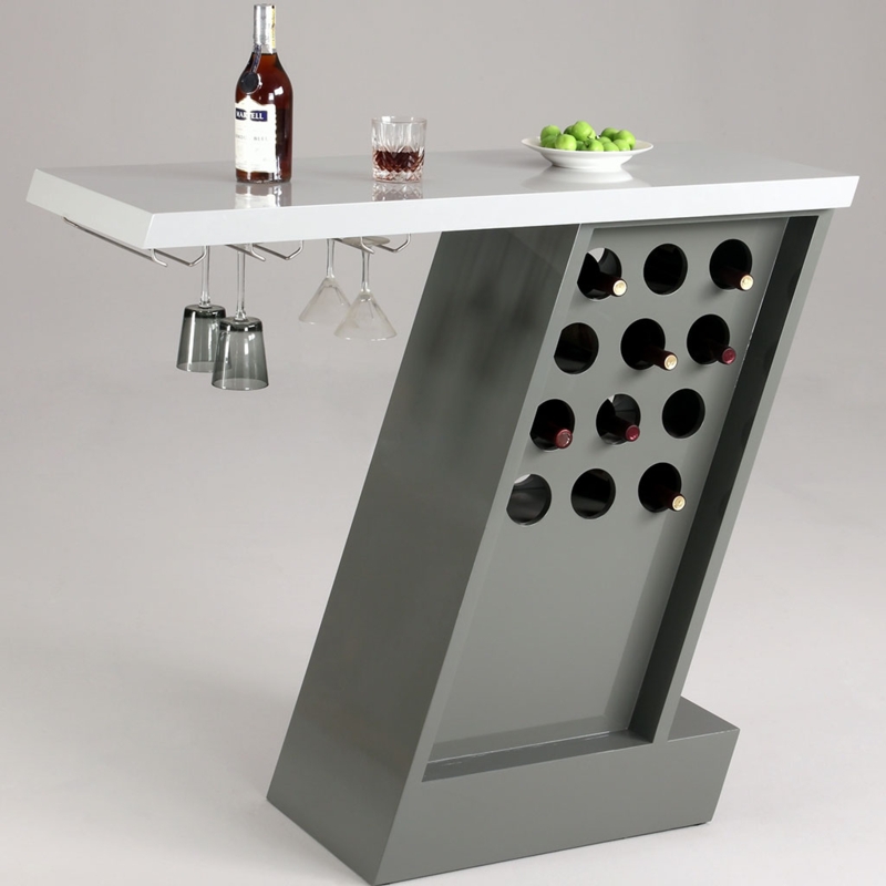Modern Z-Shaped Home Bar Cantilevered Top Glossy White Finish