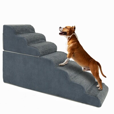 Modular 6-Step Pet Stairs Scalloped Foam Washable Cover Modern