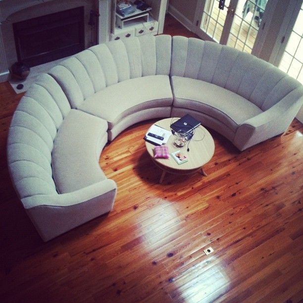 Modular C-Shaped Couch with Channel Tufting in Off White