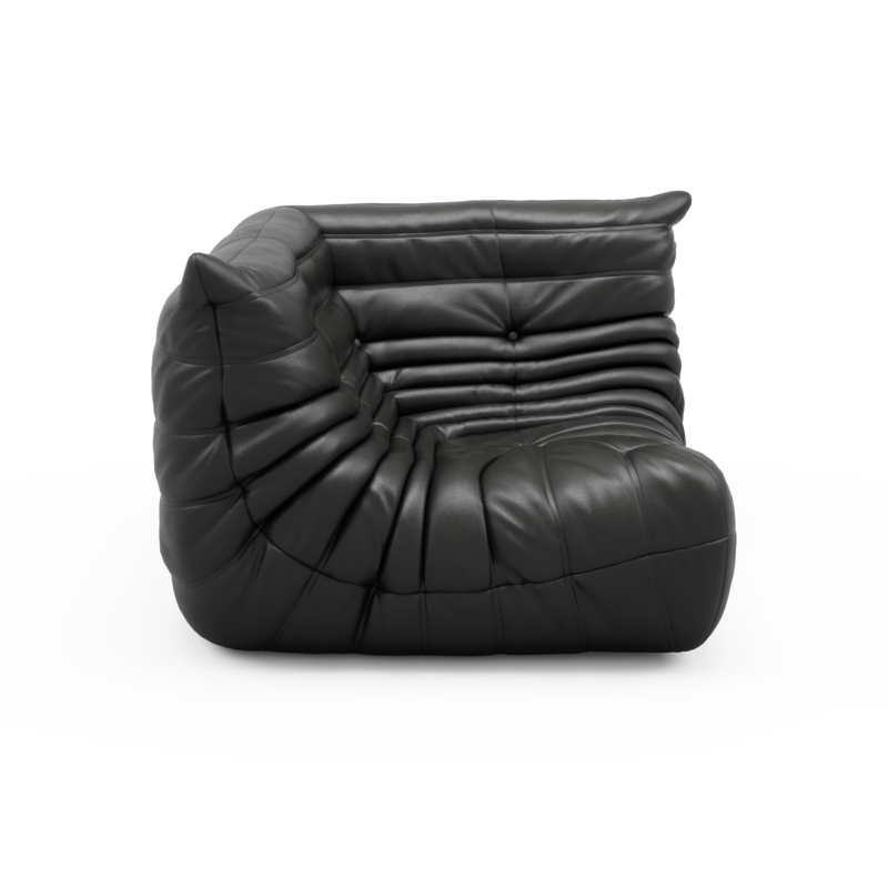 Modular Corner Sofa Pleated Upholstery Matte Black Tufted
