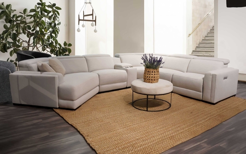 Modular Curve Sofa with Console Off-White Fabric Motion Reclining