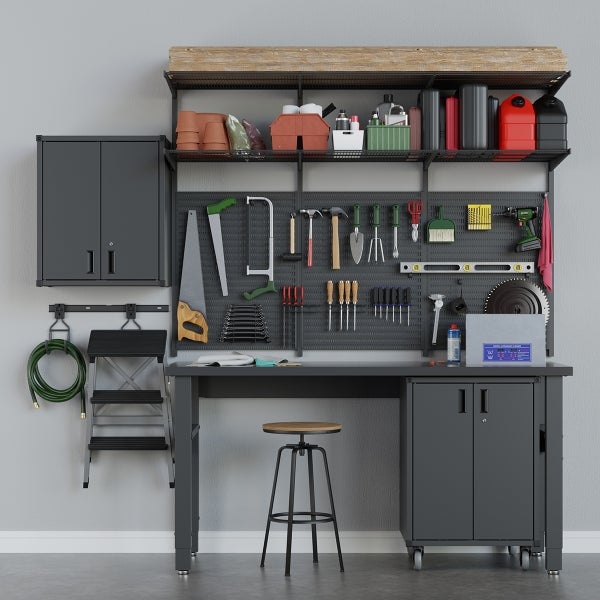 Modular Garage Workstation with Mobile Base Cabinet