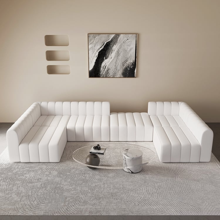 Modular Pit Sectional with Vertical Channel Tufting in Crisp White