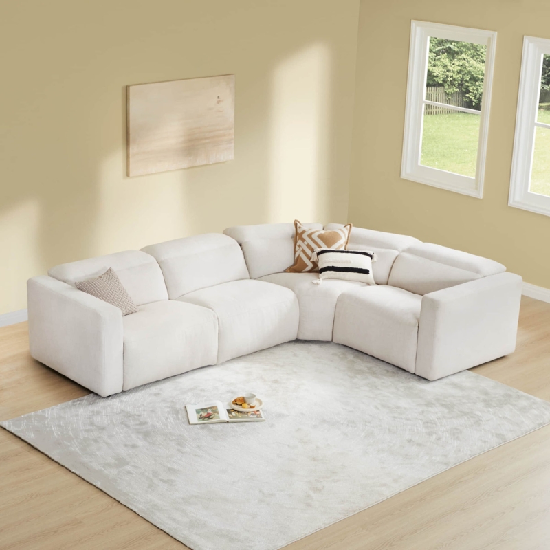 Modular Reclining Sectional in Creamy Gray with Thick Track Arms