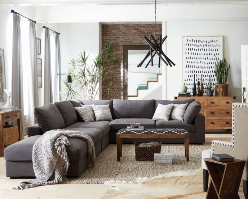 Modular Sectional Sofa with Armless Design, Charcoal Grey