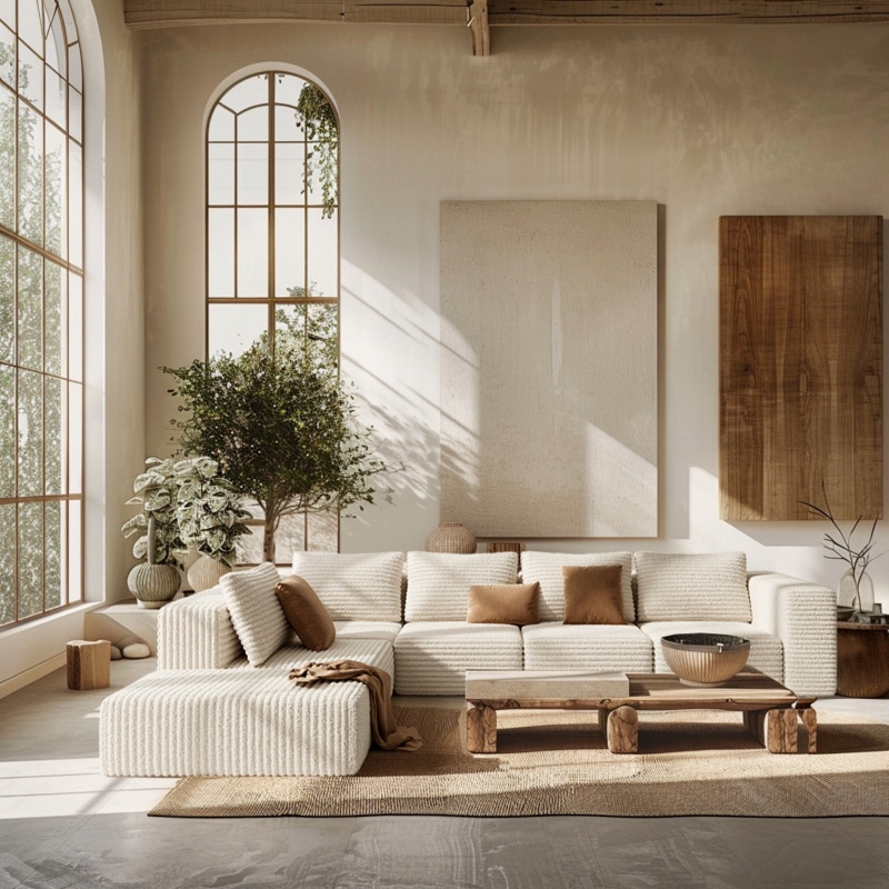 Modular Sectional Sofa with Vertical Ribbing and Low Profile Base