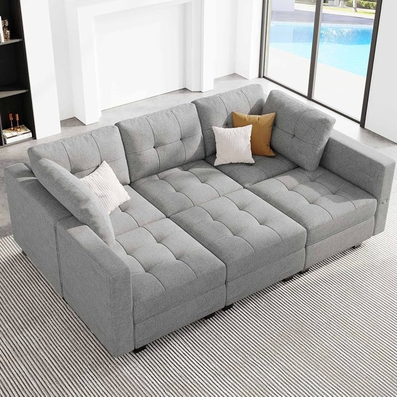 Modular Sectional Tufted Seating Deep Square Grid Modern