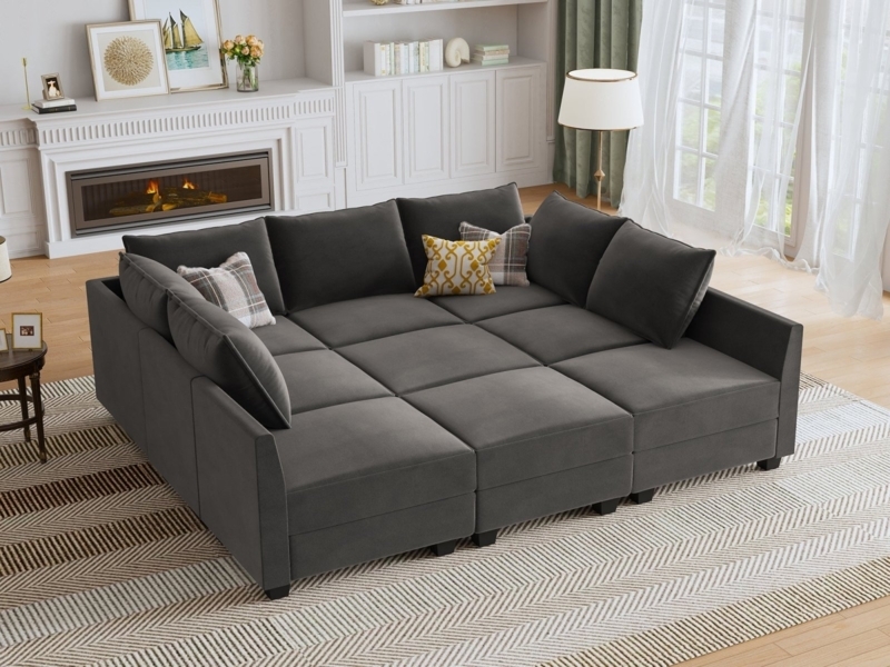 Modular Sleeper Sofa 9 Piece Velvet Pit Set Oversized