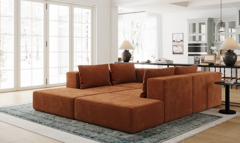 Modular Sleeper Sofa Burnt Orange Low Profile Block