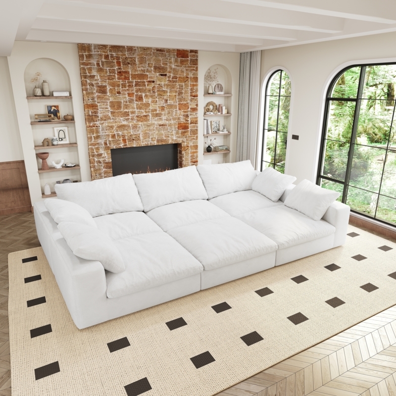 Modular Sofa: Crisp White Cloud Style with Overstuffed Cushions.