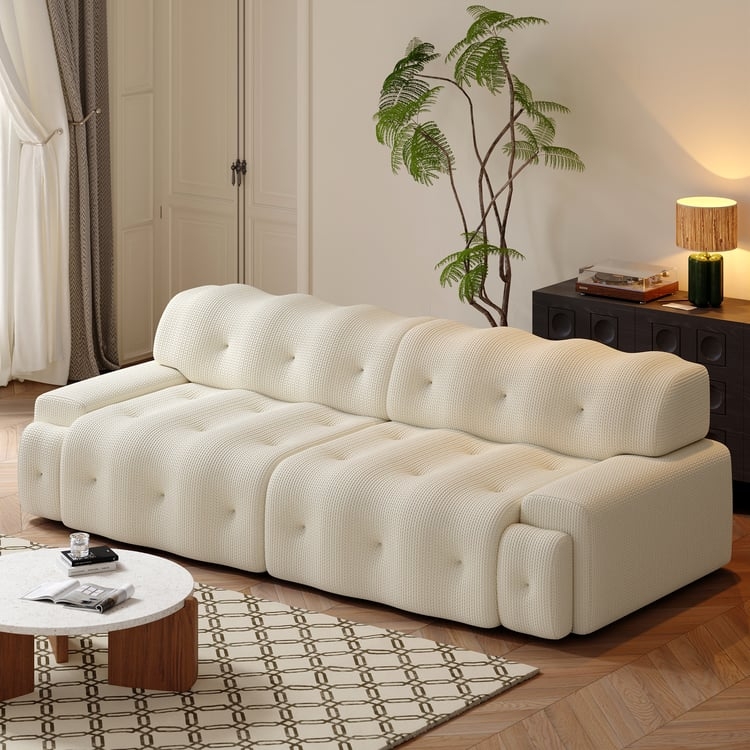 Modular Sofa Grid Tufted Texture Low Profile Cream Waffle