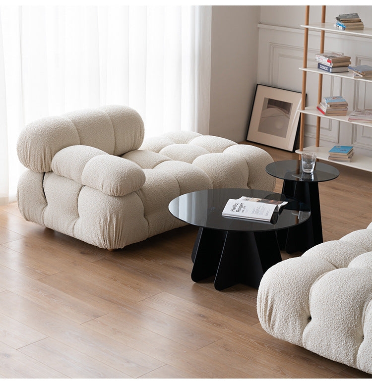 Modular Sofa with Bulbous Form and Cream Sherpa Texture
