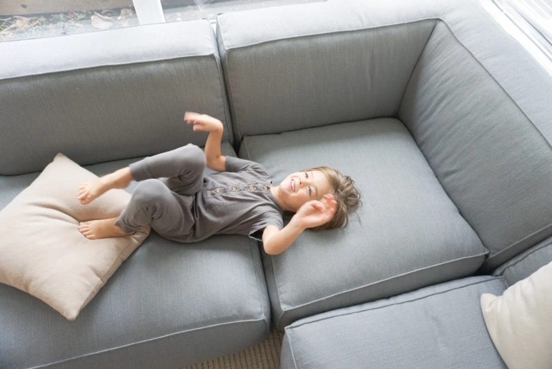 Modular Sofa with Deep Seats, Low Profile Cool Gray Fabric