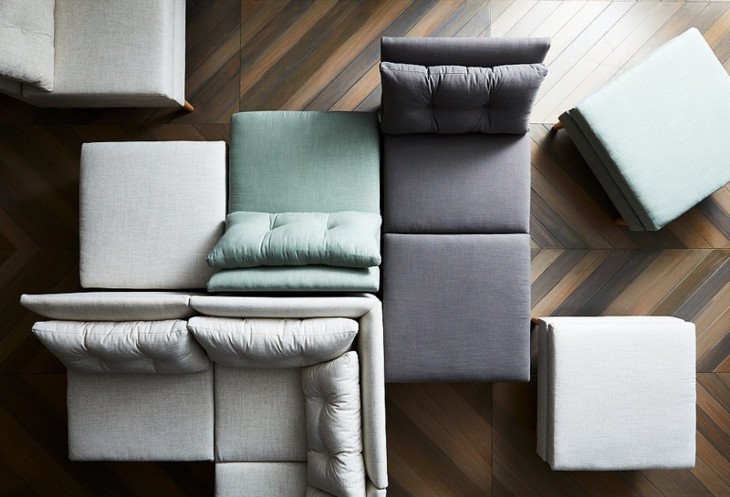 Modular Sofa with Tufted Back Cushions, Mid-Century Modern Style