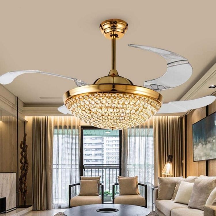 Moerun 42 Crystal Ceiling Fans Light with Retractable Blades Remote  Control LED Chandel