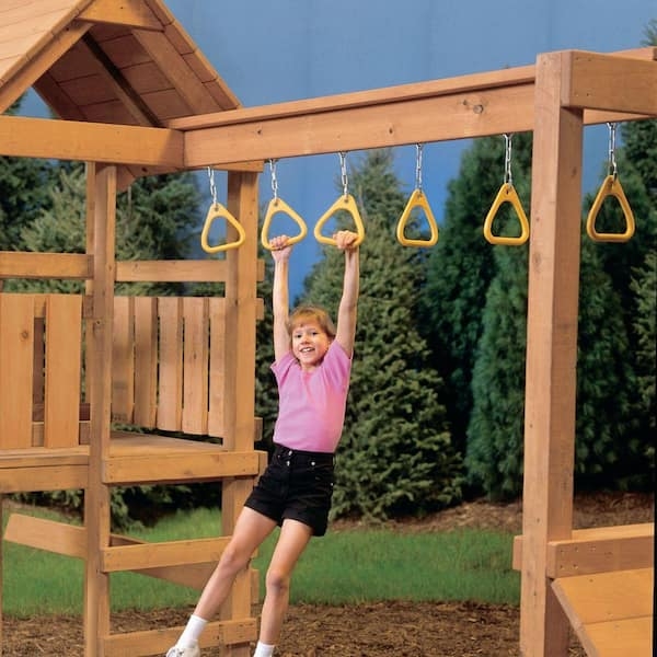 Monkey Rings Golden Yellow Triangular Grips Chain Suspension Rustic Play