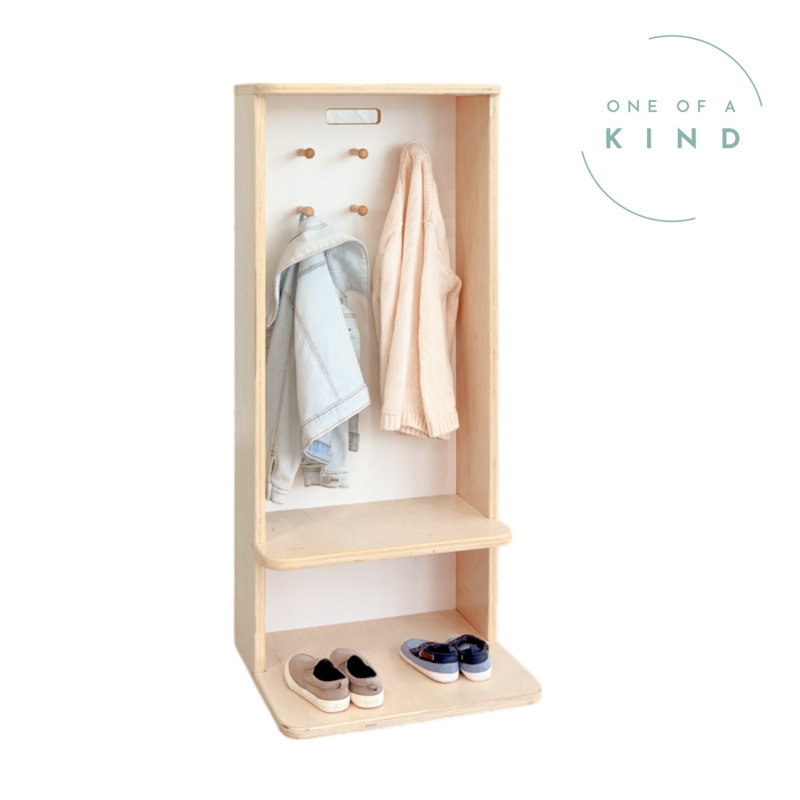 Montessori Cubby: Dual Shoe Shelves, White Back Panel, Toddler Accessible