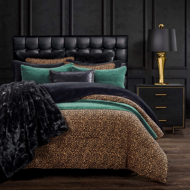 Moody Glam Bedding Set with Emerald Accents & Leopard Print