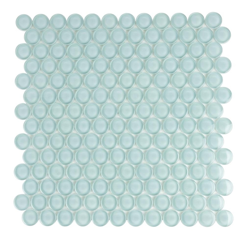 Mosaic Tile: Frosted Pale Aqua Glass Penny Round Matte Finish