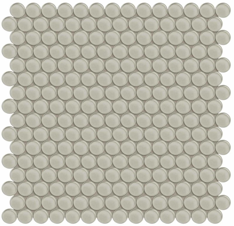 Mosaic Tile: Glossy Greige Earth Tone Glass Penny Round Sheet