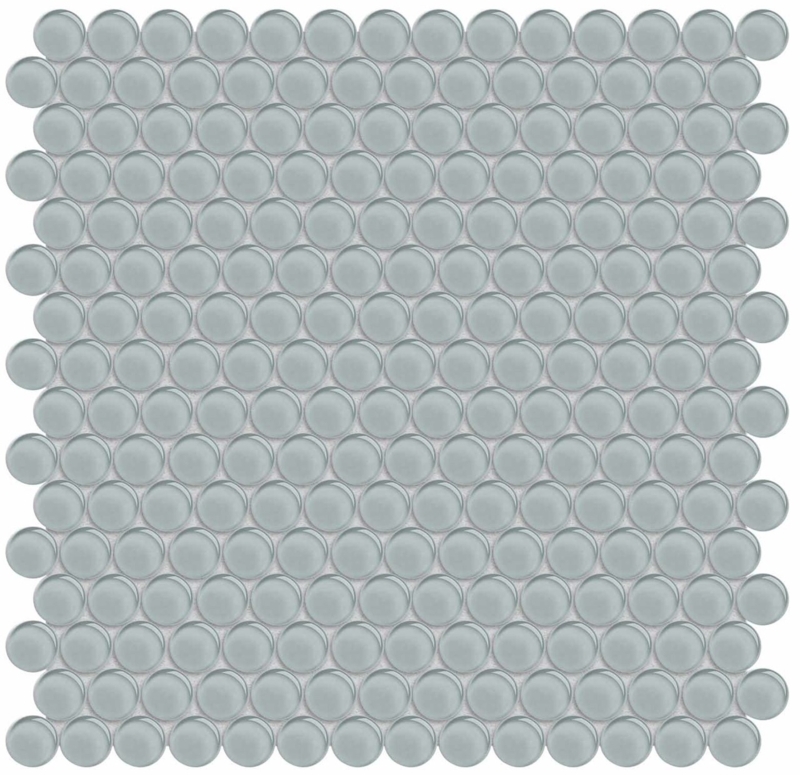 Mosaic Tile: Glossy Shadow Gray Glass Penny Round Backsplash