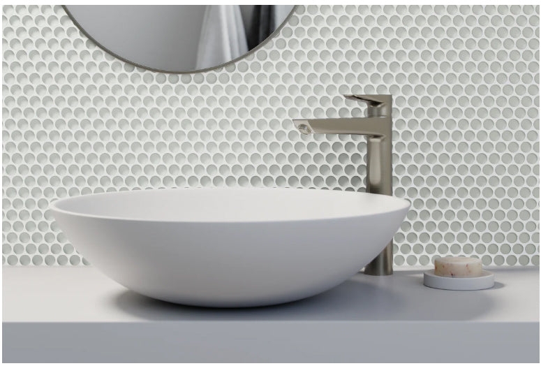 Mosaic Tile: Matte White Glass Penny Rounds for Minimalist Vanity