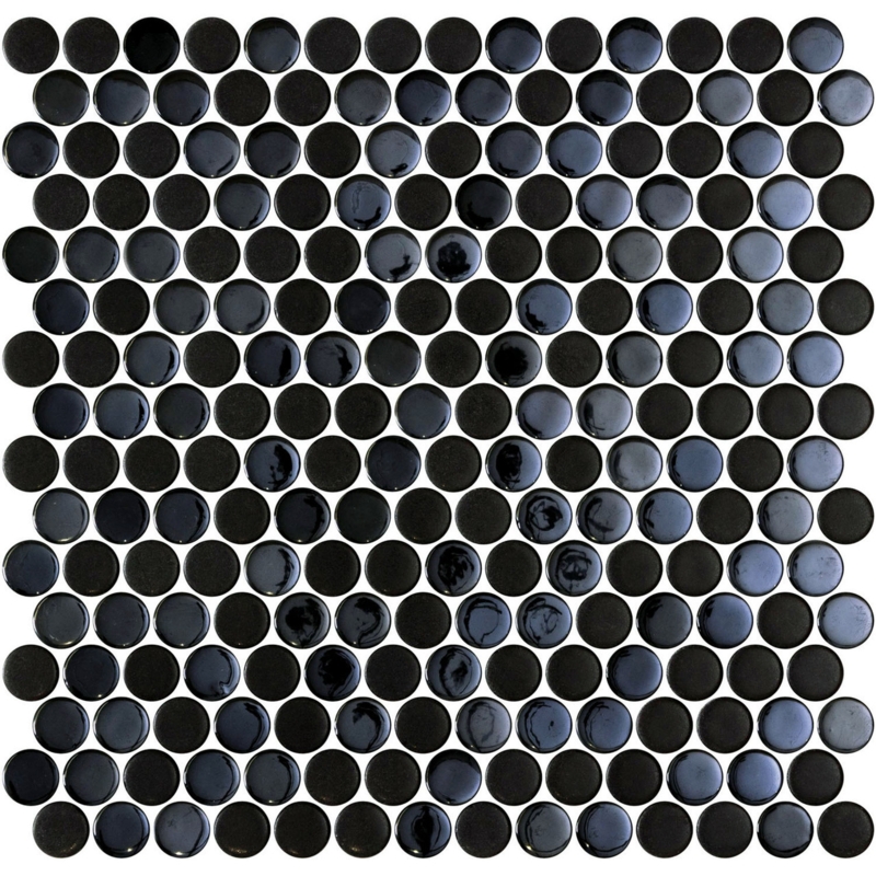 Mosaic Tile: Mixed Finish Opale Black Recycled Glass Penny Rounds