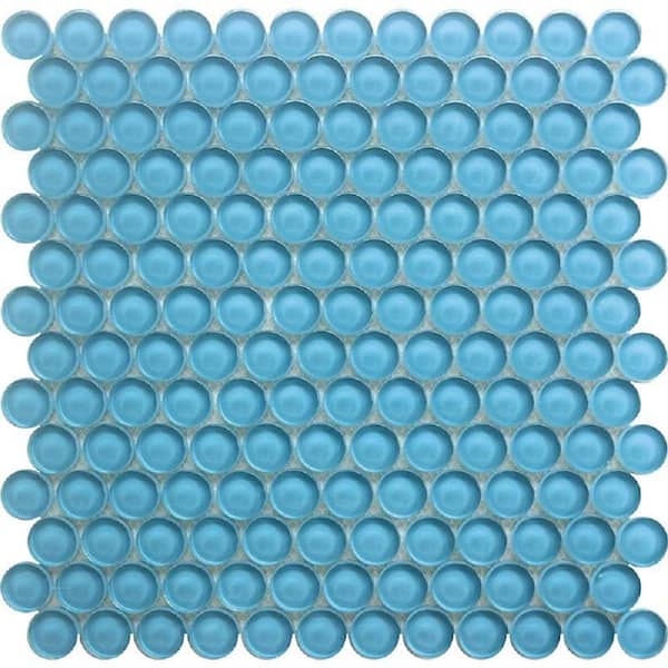 Mosaic Tile: Sea Blue Polished Glass Penny Round Backsplash