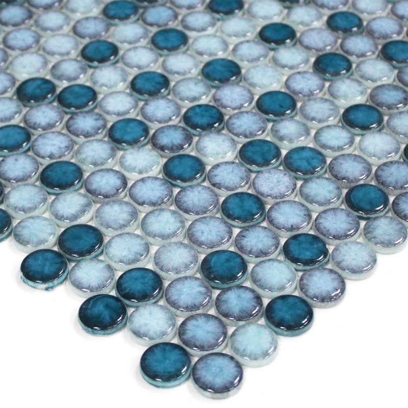 Mosaic Tile: Sea Breeze Teal Icy Blue Glass Penny Round Starburst