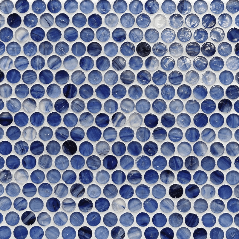 Mosaic Tile: Tonal Navy Blue Glass Penny Round Marbled Texture