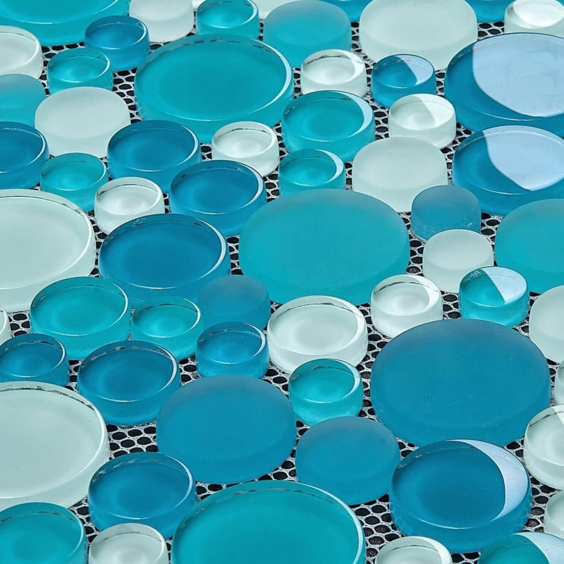 Mosaic Tile: Varied Size Coastal Bubble Glass Teal Aqua Frosted