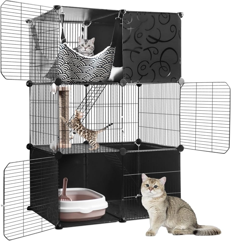 Multi Level Pet Cage Wire Grid with Built In Scratching Post