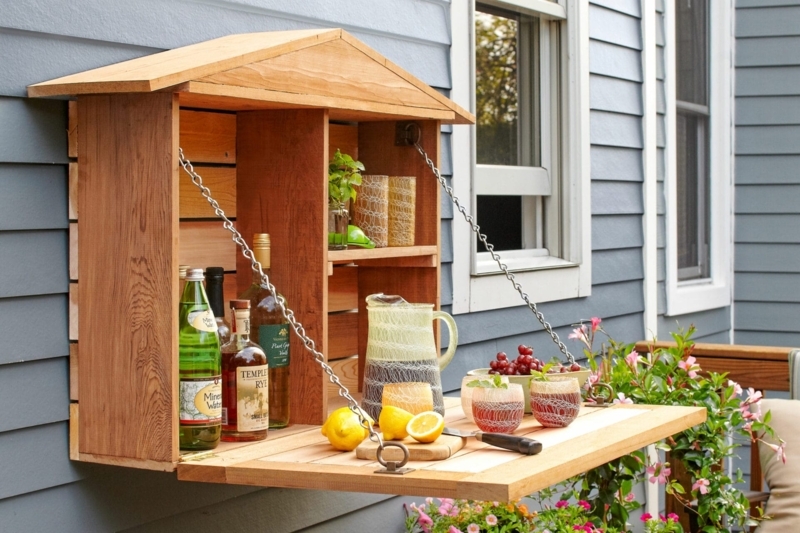 Murphy Bar Honey Brown Gabled Roof Interior Shelving Cedar Wood Wall Bar