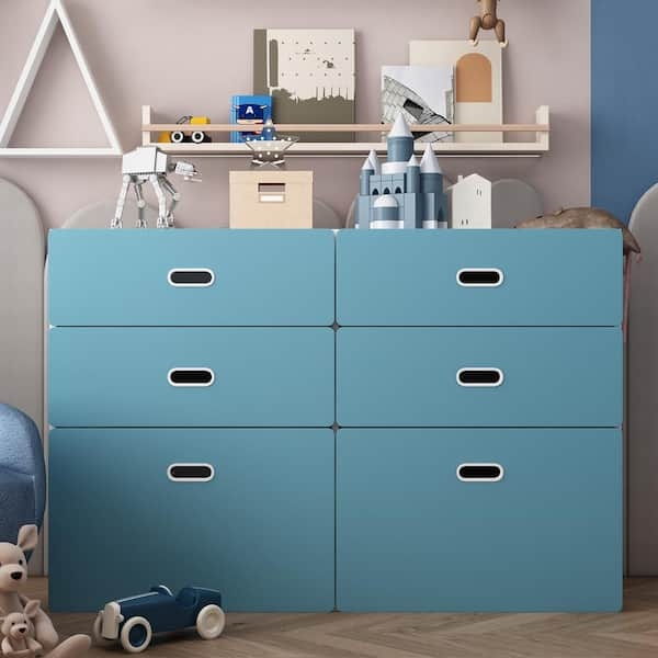 Muted Blue Kids Dresser Pill Shaped Grips Minimalist Design