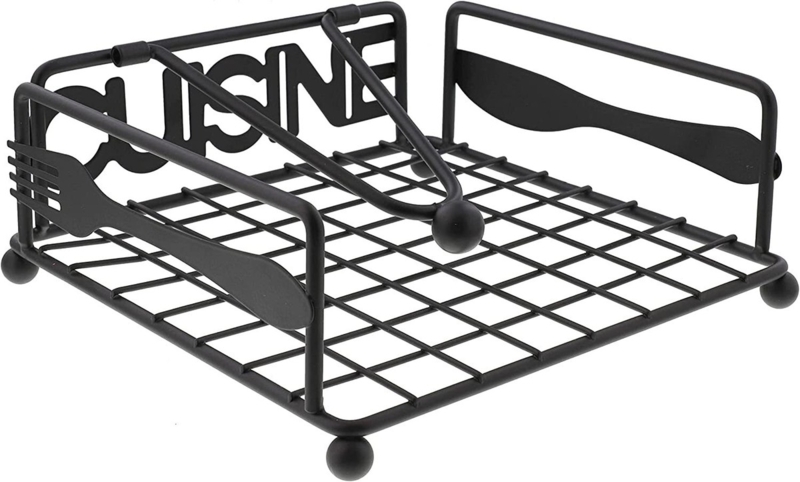 Napkin Holder: Matte Black Metal with Cuisine Cutout and Fork Knife Sides
