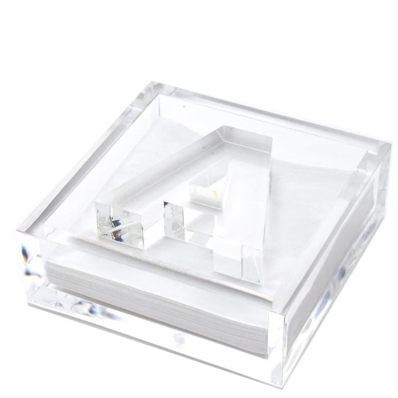 Napkin Holder: Minimalist Clear Acrylic Square Tray with Initial Monogram