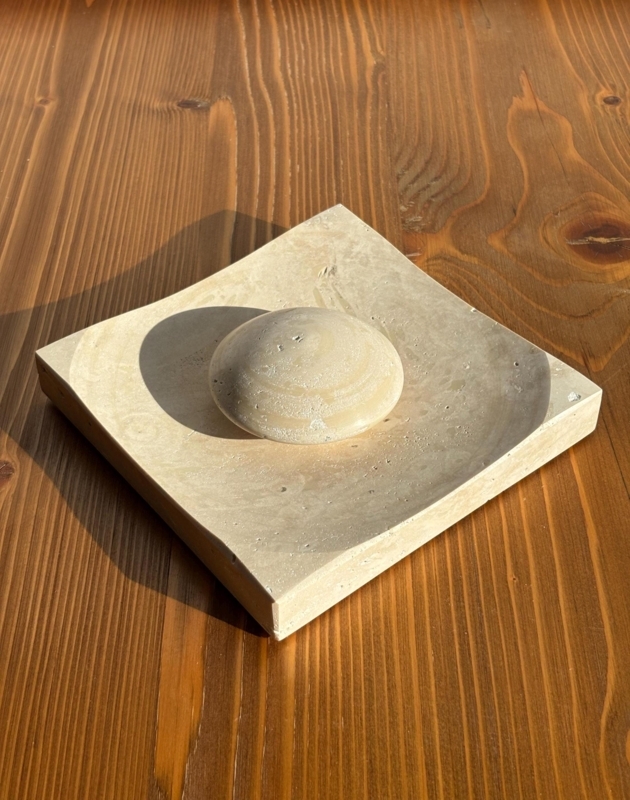 Napkin Holder: Organic Minimalist Beige Stone Tray with Matching Ball Weight