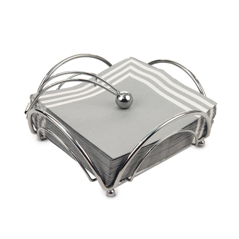 Napkin Holder: Polished Chrome Curved Wire Frame with Ball Finial Arm