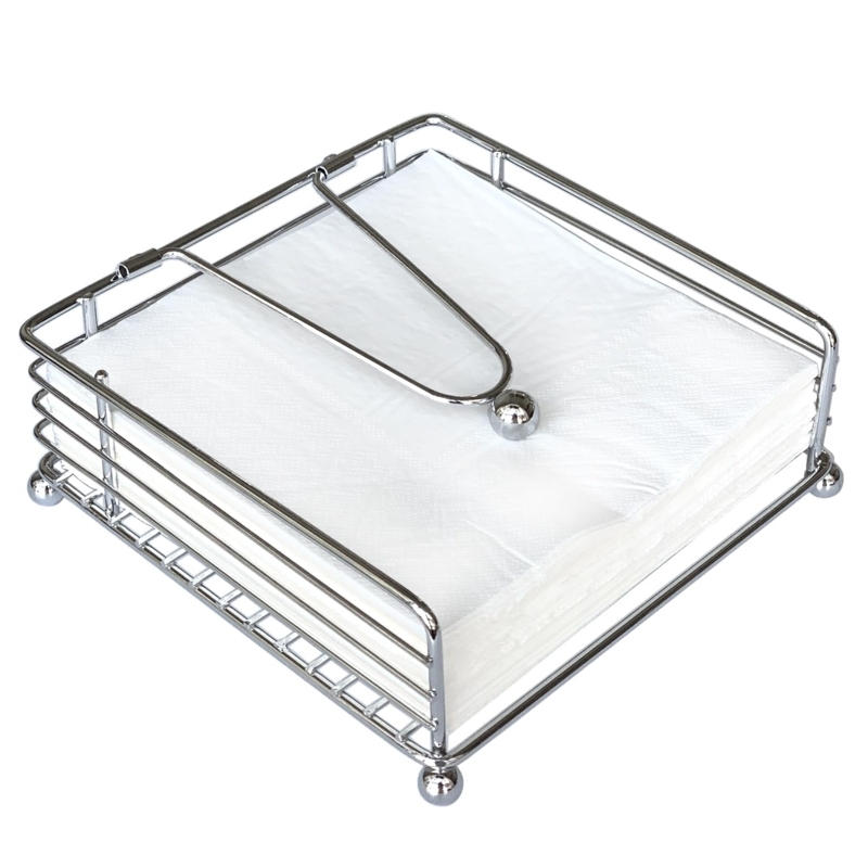 Napkin Holder: Polished Chrome Wire Frame with Weighted Pivoting Arm