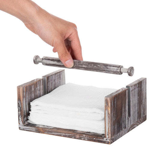 Napkin Holder: Rustic Distressed Whitewash Wood Tray with Weighted Bar