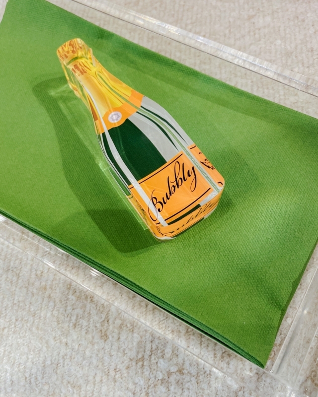 Napkin Weight: Whimsical Clear Acrylic Bubbly Champagne Bottle Shape