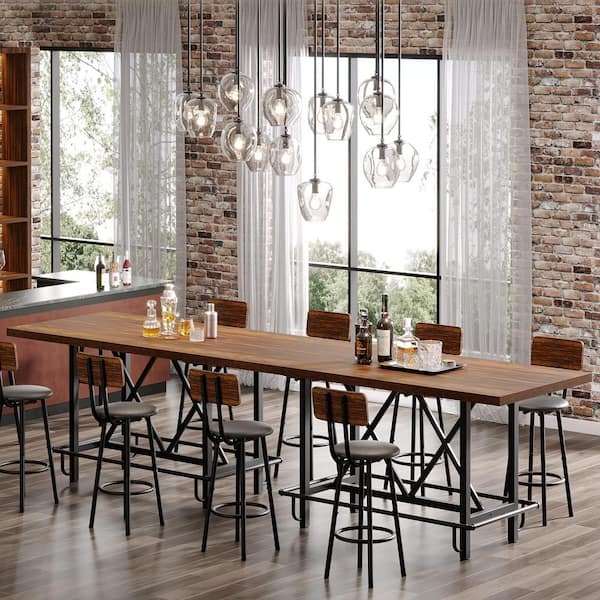 Narrow Pub Table, Loft Style with X-Brace Frame and Footrest