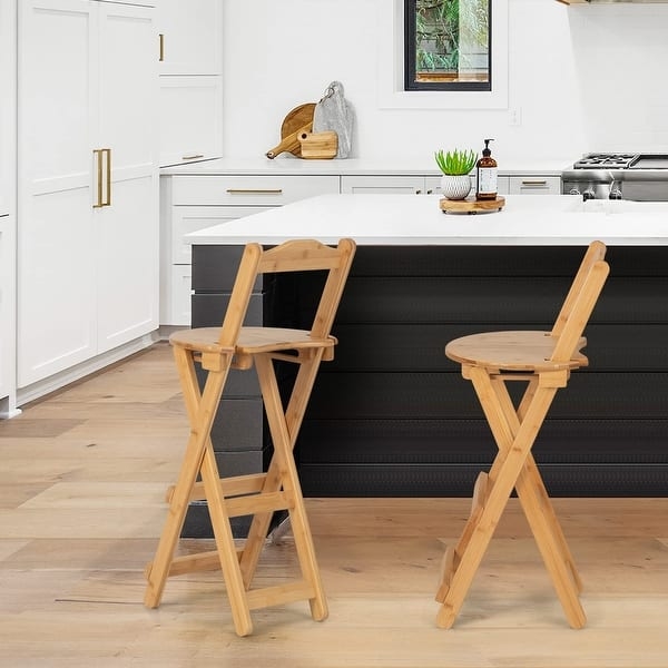 Natural Bamboo Folding Bar Stool Open Back X-Base