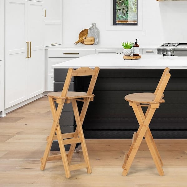 Natural Bamboo Folding Bar Stool X-Frame Scandinavian Style Grain