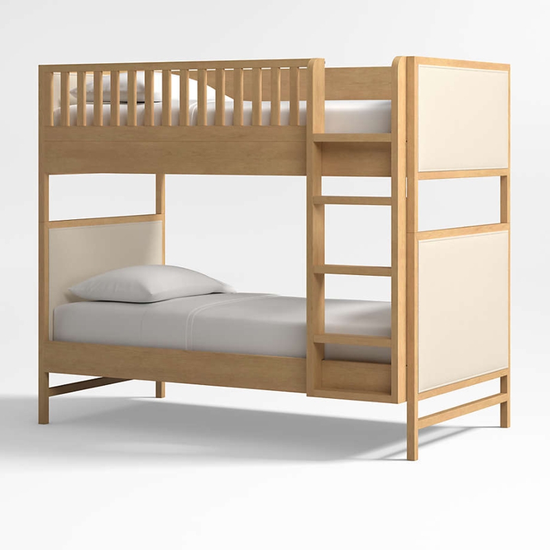 Natural Oak Bunk Bed Upholstered Panels Scandinavian Style Cream