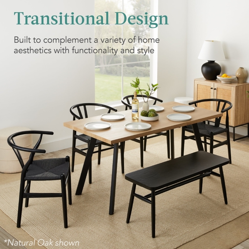 Natural Oak Dining Table Black Metal Tapered Legs Extendable Leaf