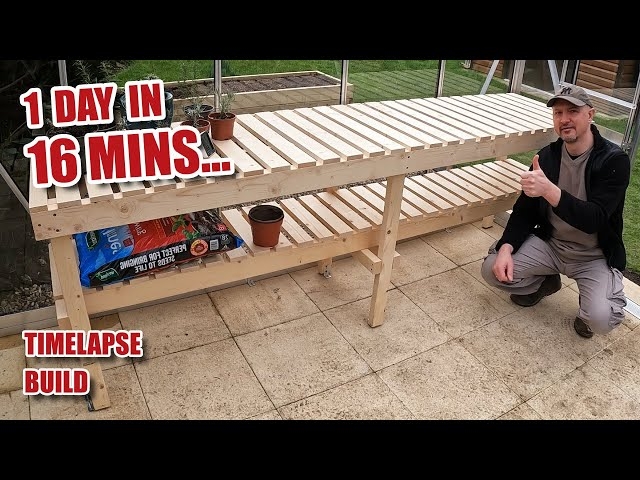Natural Pine Potting Bench featuring Rustic Slatted Wood Construction