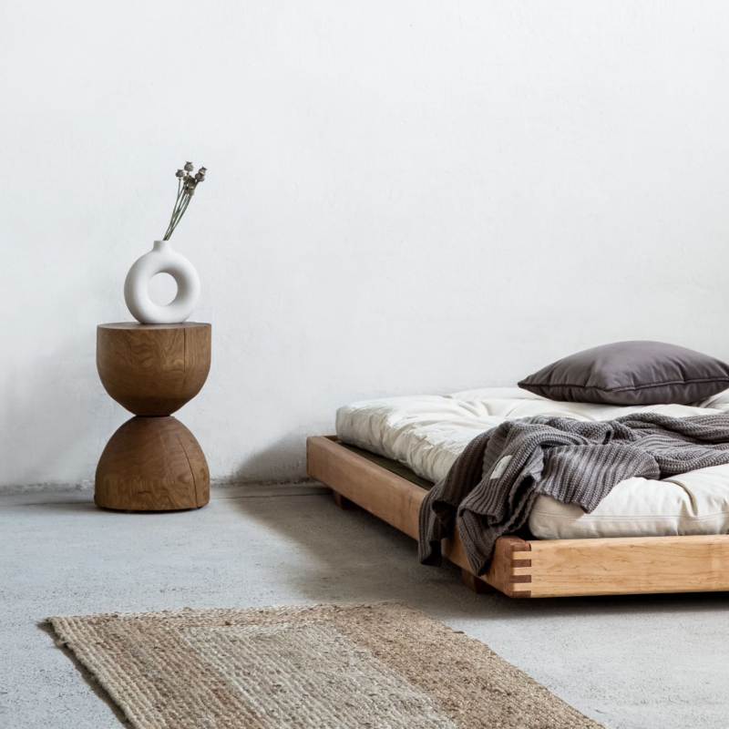 Natural Wood Bed Joinery Exposed Box Joints Low Profile Japandi