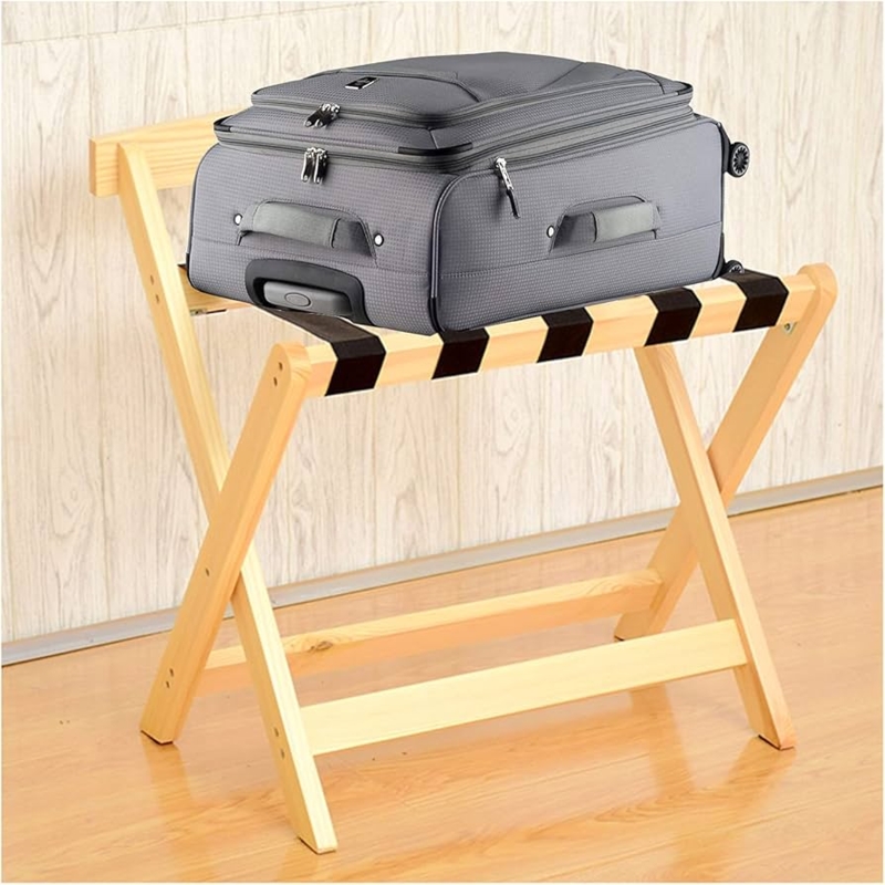 Natural Wood Folding Luggage Rack with Integrated Backrest