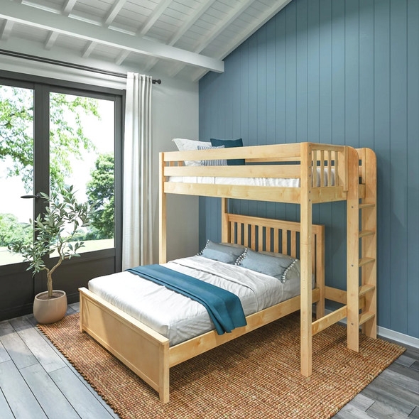 Natural Wood L-Shaped Loft Bunk Bed with Perpendicular Layout